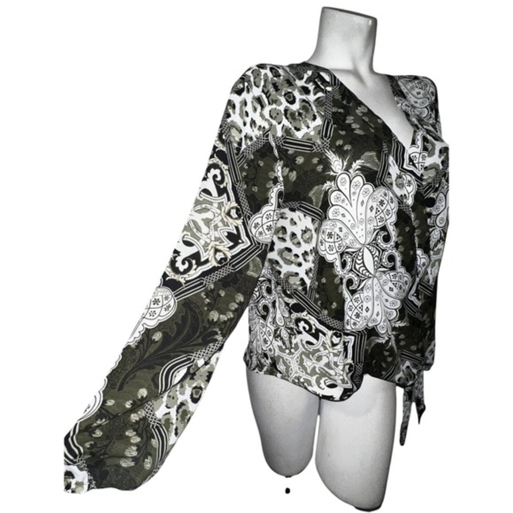 SOHO New York‎ Company Jeans Womens Wrap Style Blouse Kimono Sleeve Print XL Top - Picture 3 of 9
